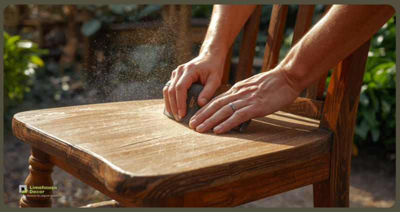 Sanding old furniture before repainting for outdoor use