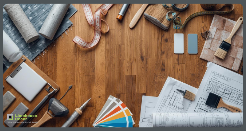 Essential tools and materials for DIY old flat renovation.