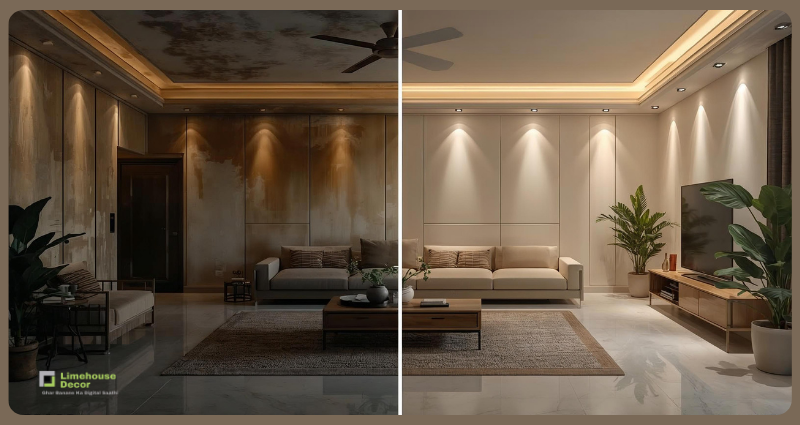 modern living room transformation during old flat renovation