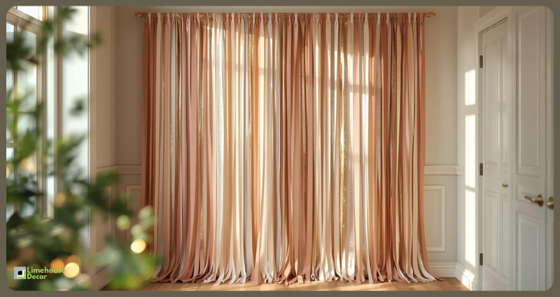 Vertical ribbon draping wall décor for small spaces.