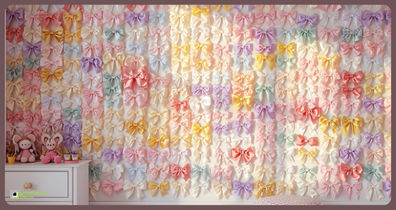 Cute ribbon bow wall art for kids and festive décor.