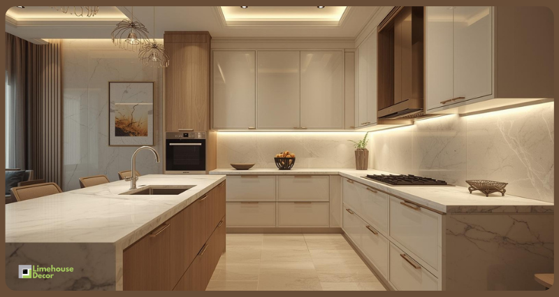 Premium U-shaped modular kitchen in India with quartz countertop