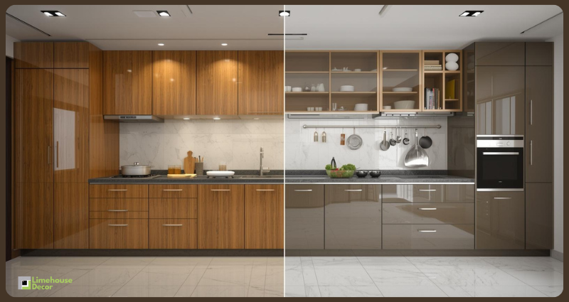 Before and after modular kitchen cost comparison image for Indian homes