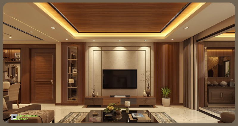 wooden false ceiling design for living room