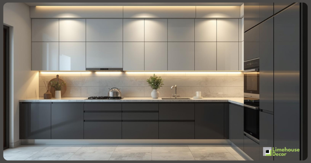 Two colour kitchen colour combination with cabinets