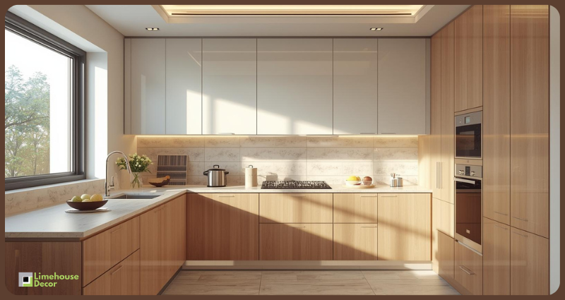 Kitchen colour combination with wooden cabinets