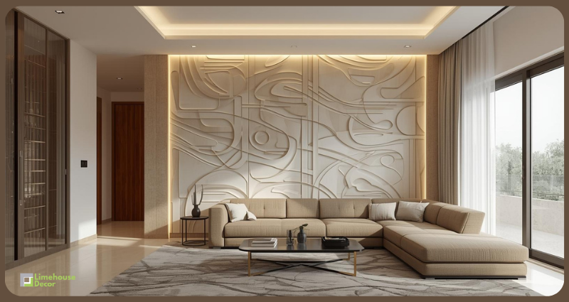 Modern 3D wall panels design for living room in Indian home