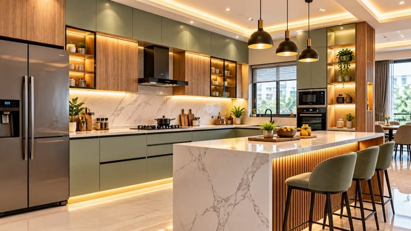 Modern modular kitchen with smart storage and contemporary cabinets